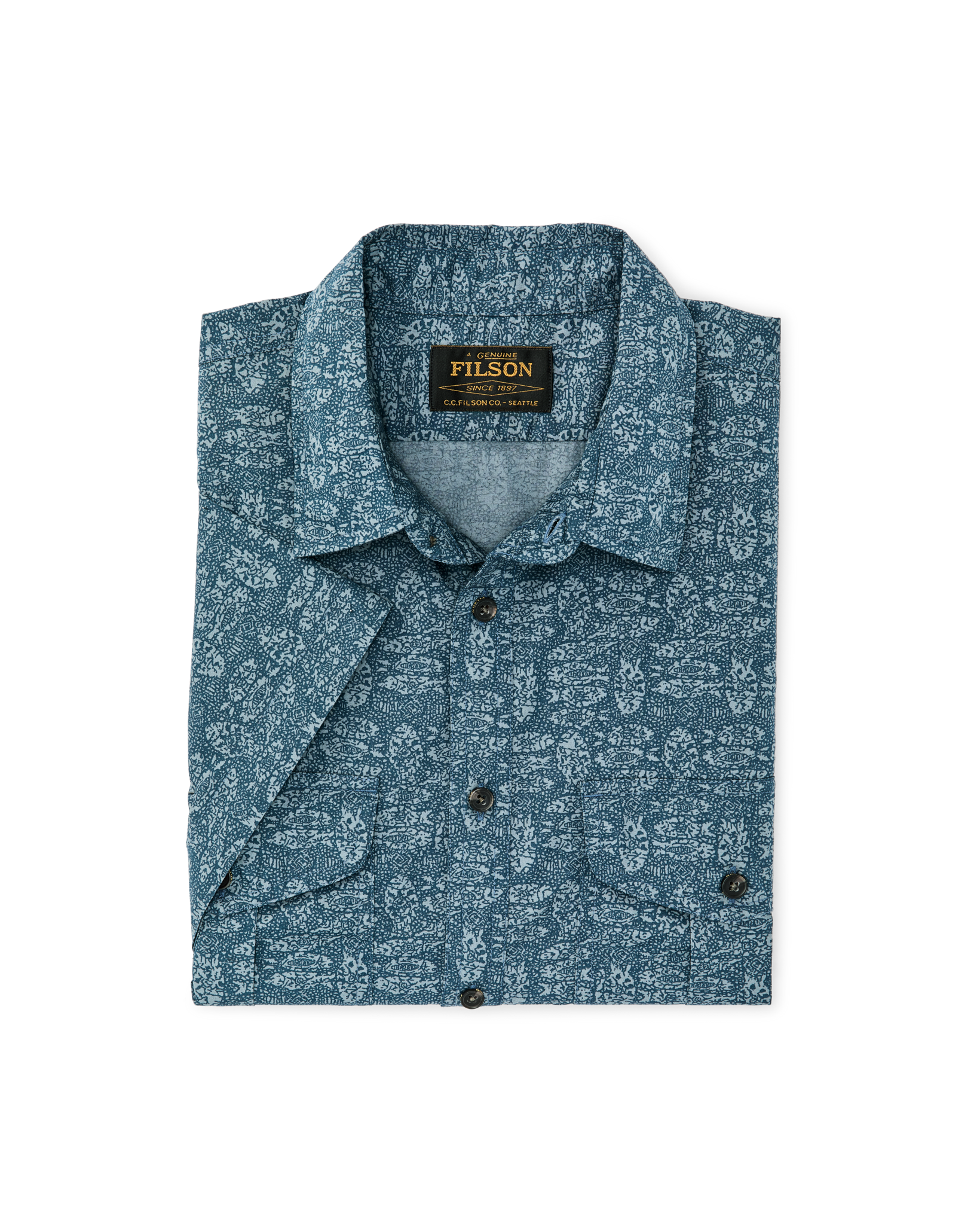 Washed Short Sleeve Feather Cloth Shirt - Blue Print - Image 6