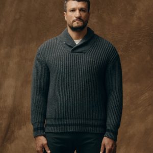 Bristol Shawl Neck Sweater  - Gray Heather / Dark Charcoal Stripe