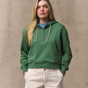 Women's French Terry Half-zip Hoodie - Light Forest
