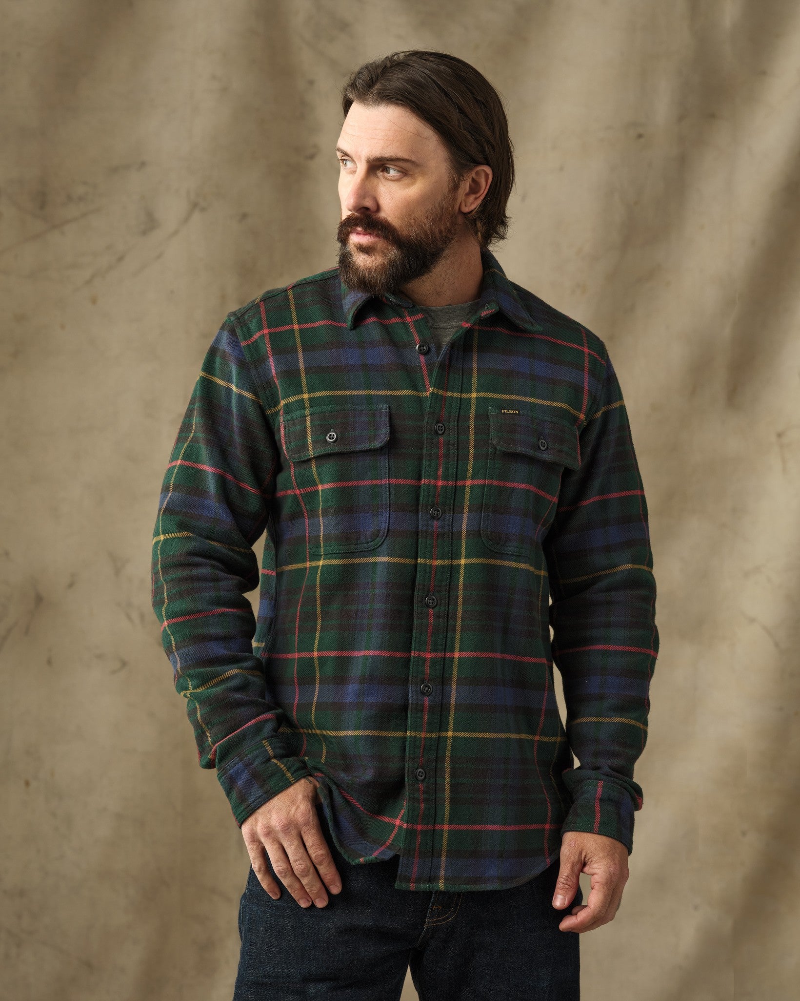 Vintage Flannel Work Shirt - Green / Navy Plaid