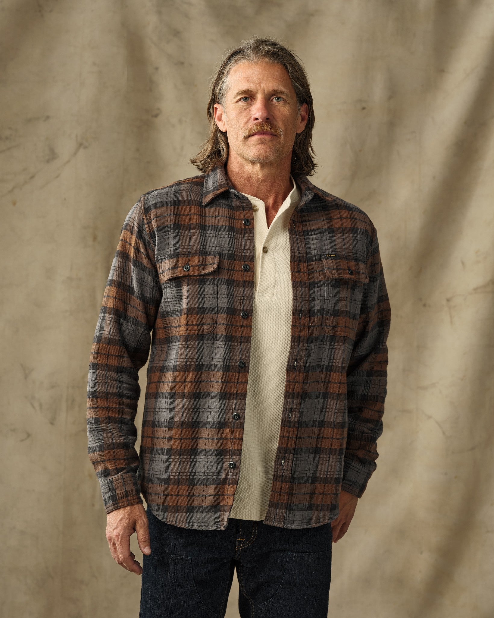 Vintage Flannel Work Shirt - Brown / Charcoal Plaid