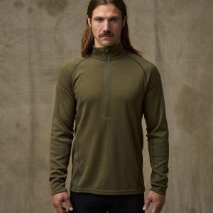 400g Merino Wool Long Sleeve Half-zip - Dark Olive