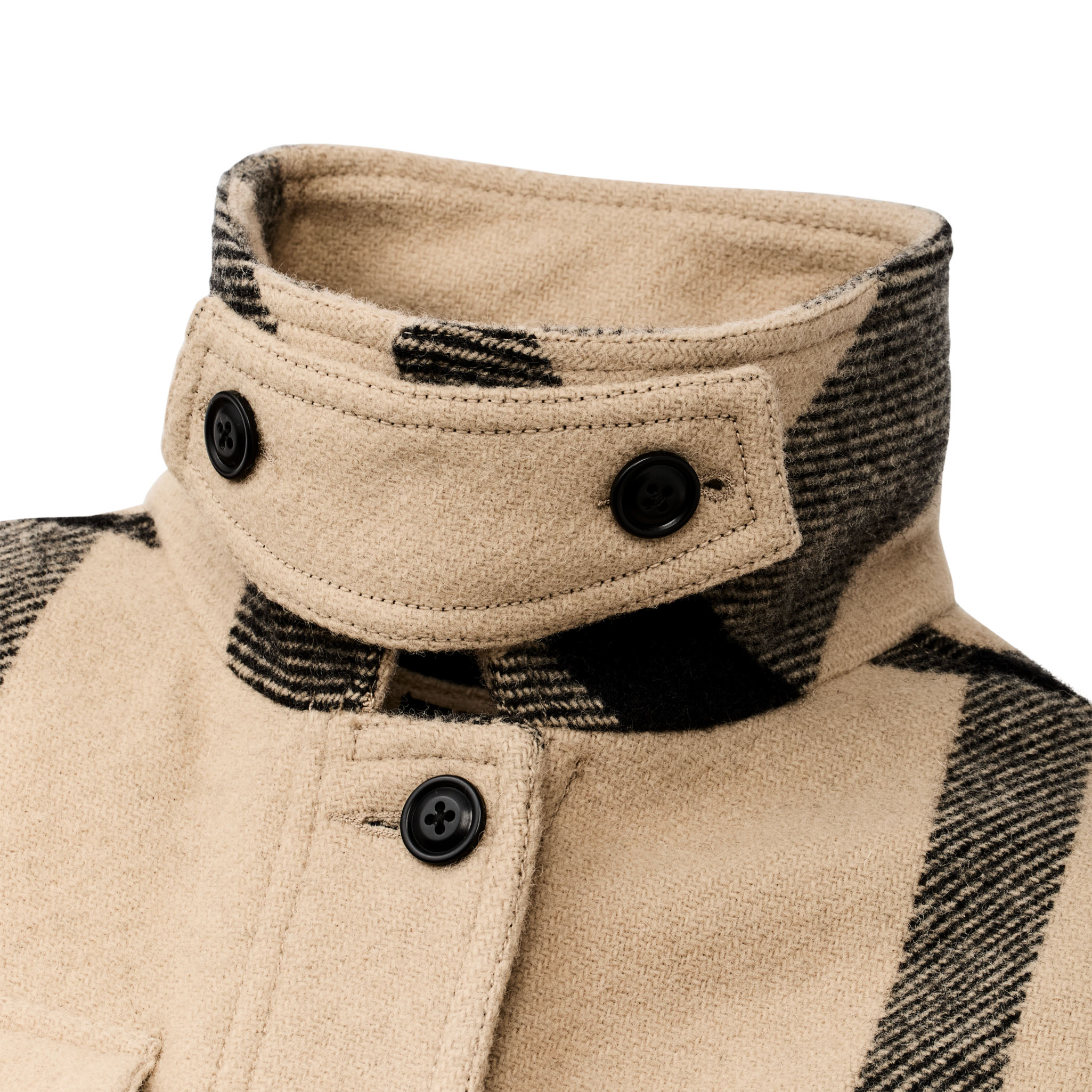 Women's Wool Long Cruiser Coat - Natural / Black Plaid - Image 5