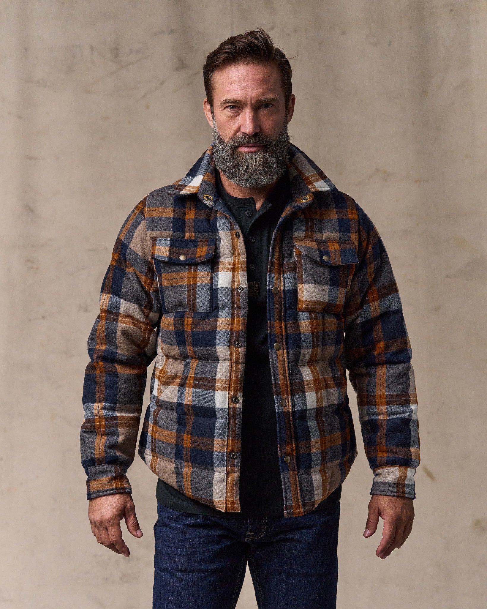 Filson X Crescent Down Works Jacket - Navy Bronze Plaid