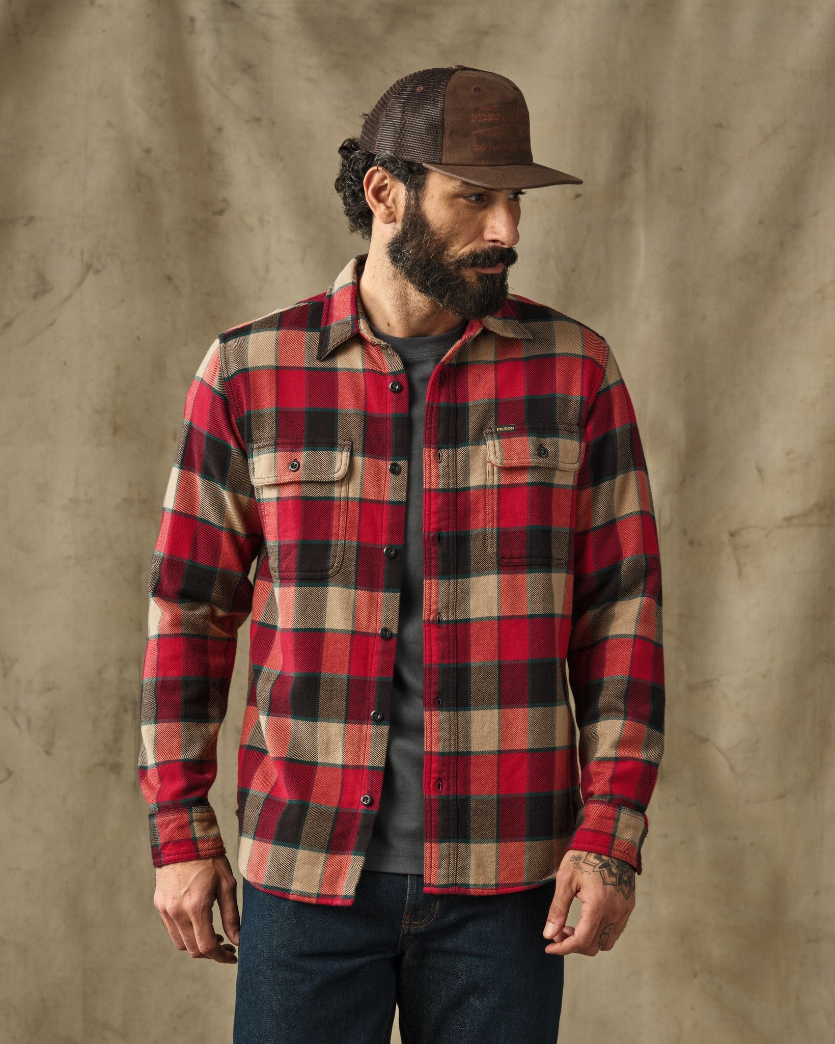 Vintage Flannel Work Shirt - Red / Cream Plaid