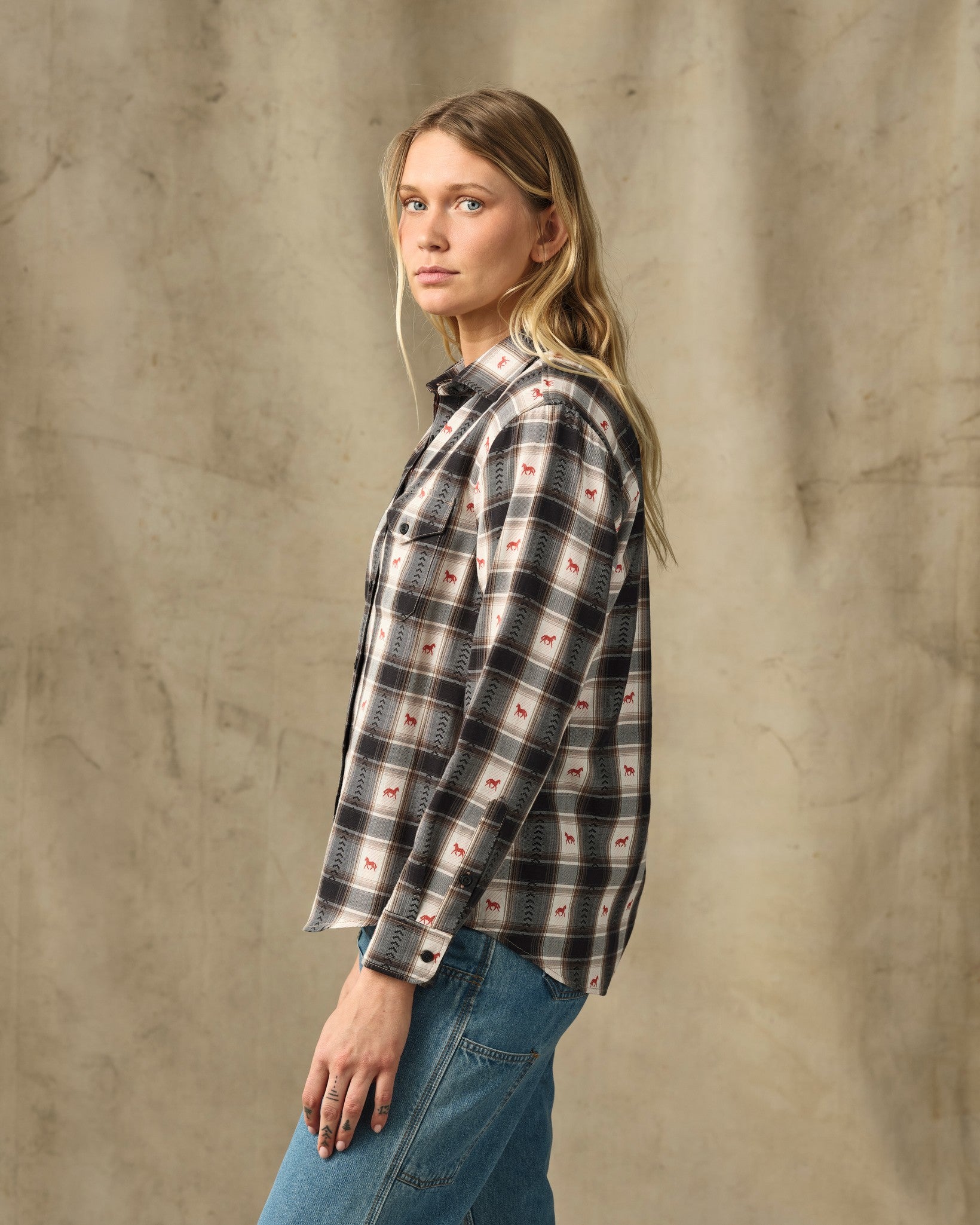 Women's Ranch Shirt - Cream Print - Image 3