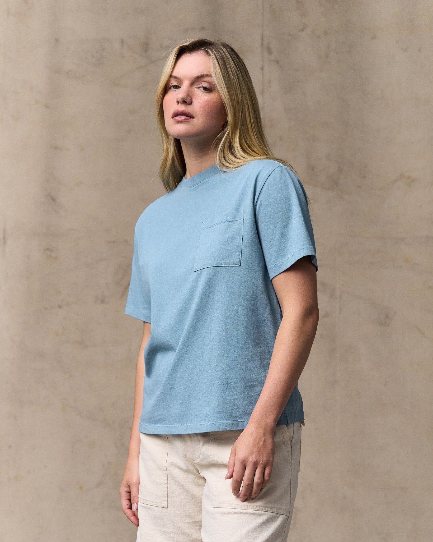 Women's Short Sleeve Pocket Tee - Light Blue - Image 5