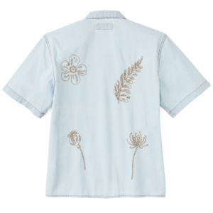 Alternative view of Women's Short Sleeve Embroidered Camp Shirt - Light Indigo Chambray
