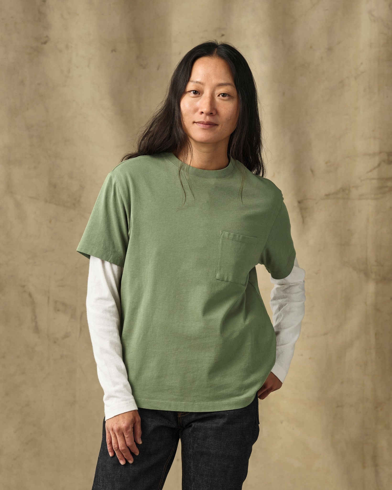 Women's Short Sleeve Pocket Tee - Washed Fatigue Green