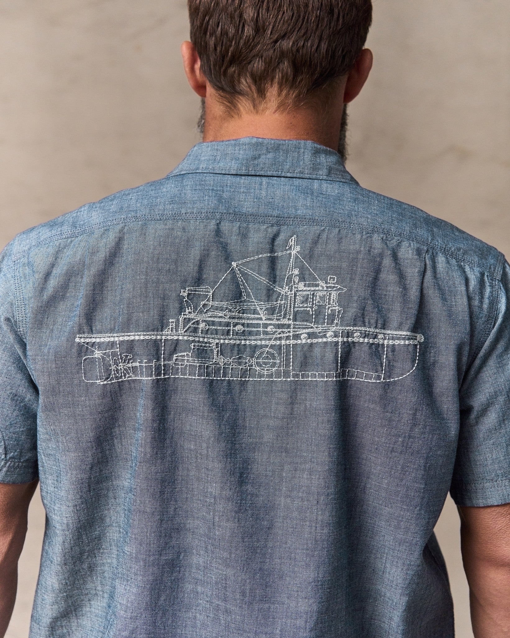 Short-sleeve Embroidered Chambray Shirt - Rinsed Indigo - Image 5