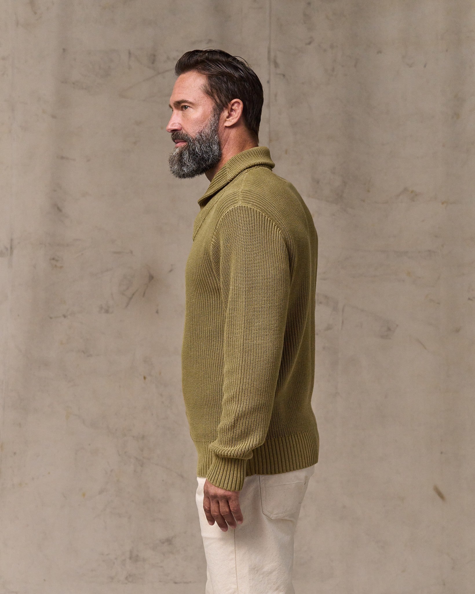 Vintage Cotton Shawl Neck Sweater - Cork - Image 3