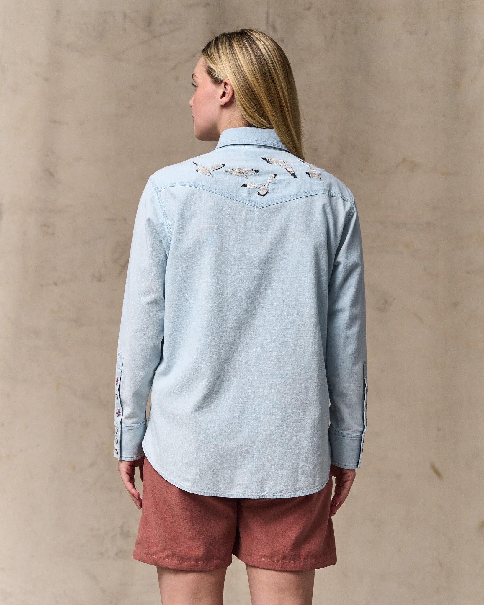 Women's Embroidered Western Shirt - Light Indigo - Image 2