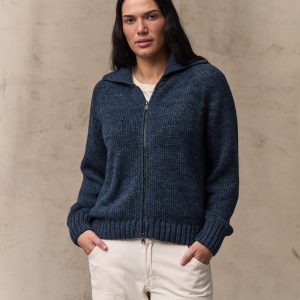 Women's Cotton Full-zip Cardigan - Navy / Marl