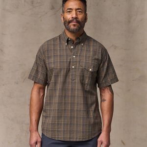 Short Sleeve Madras Popover Shirt - Brown / Olive Plaid