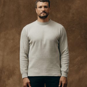 Waffle Knit Thermal Crewneck - Light Heather Gray