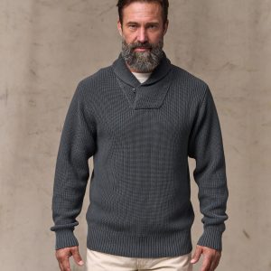 Vintage Cotton Shawl Neck Sweater - Charcoal