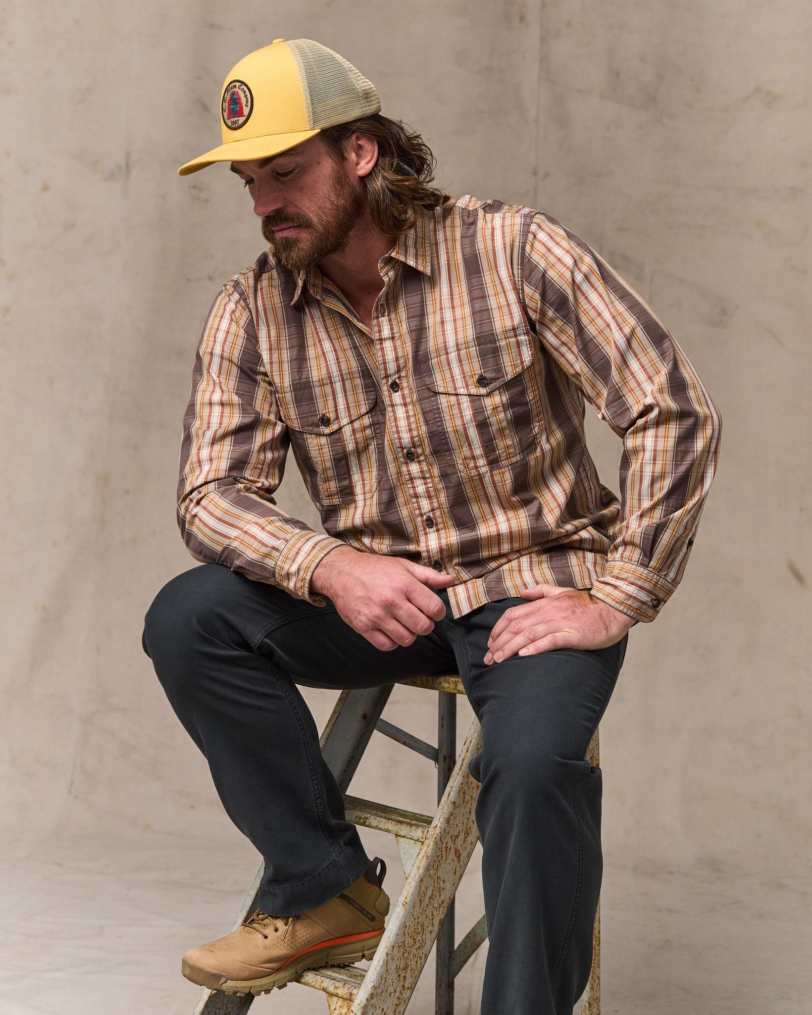 Washed Feather Cloth Shirt - Brown Multicolor Plaid - Image 4