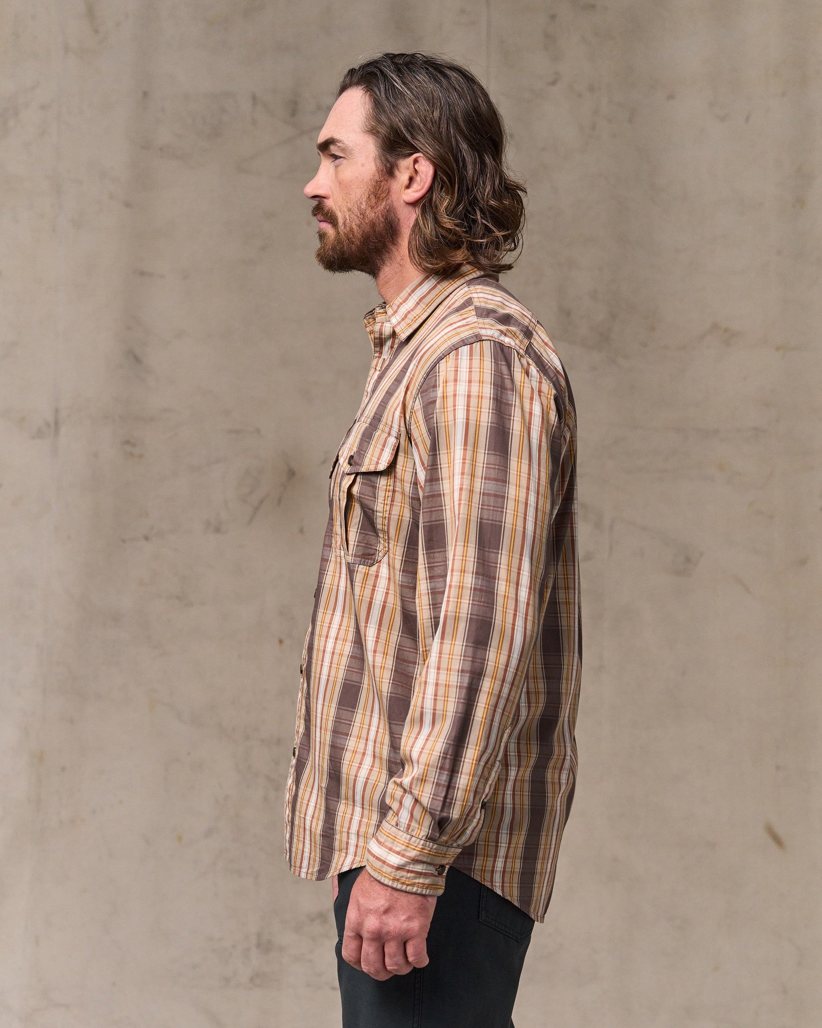 Washed Feather Cloth Shirt - Brown Multicolor Plaid - Image 3