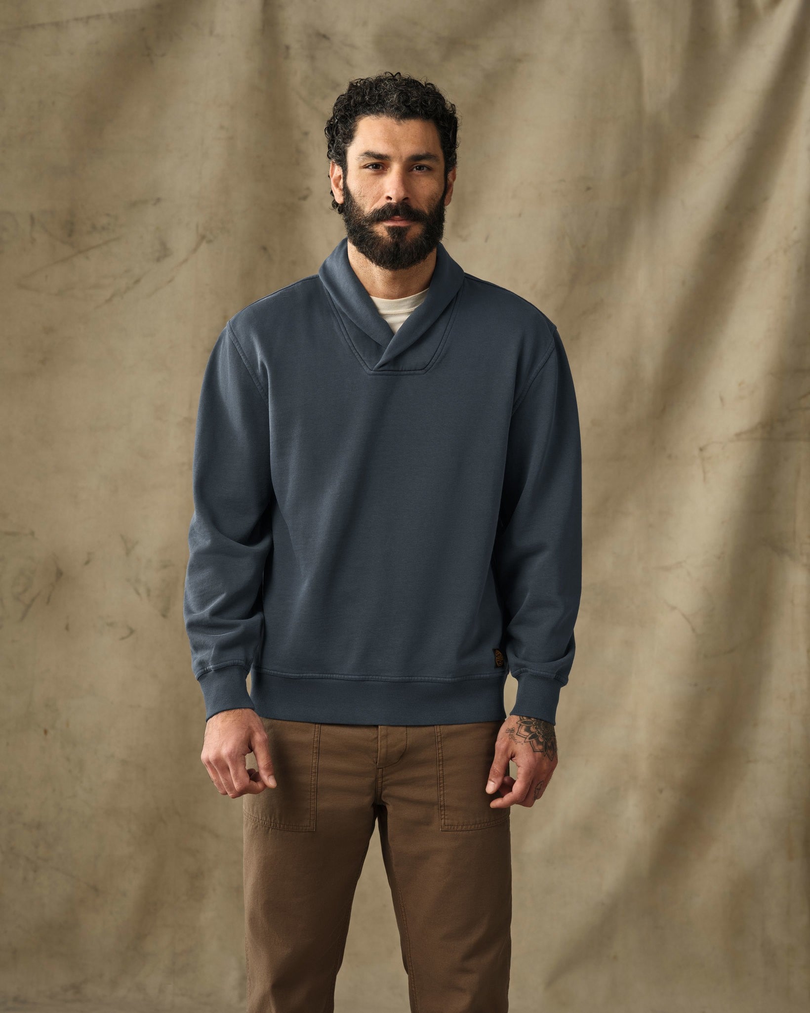 Field Knit Shawl-Neck Sweatshirt - Bluefin