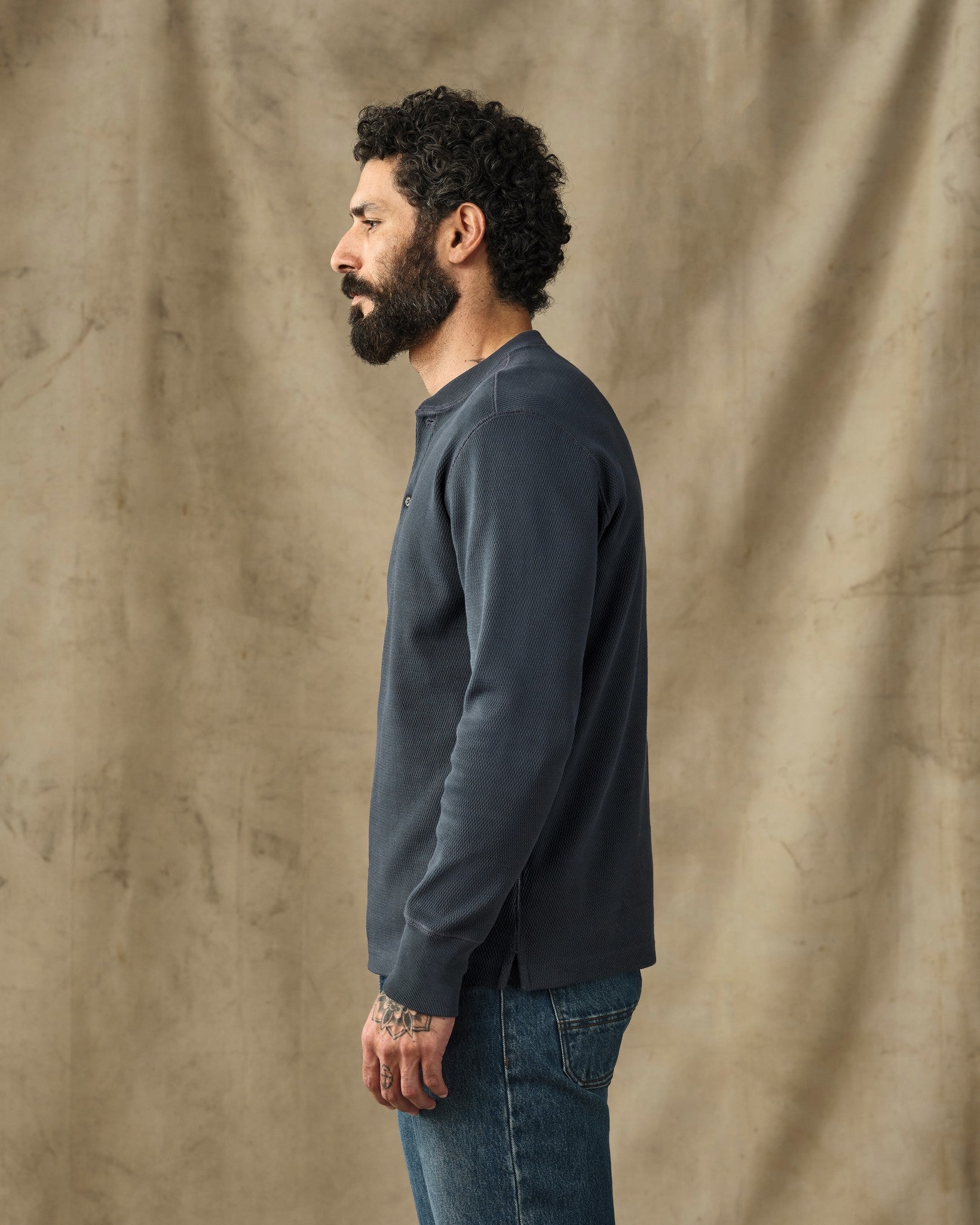 Waffle Knit Henley - Blue Mussel - Image 3