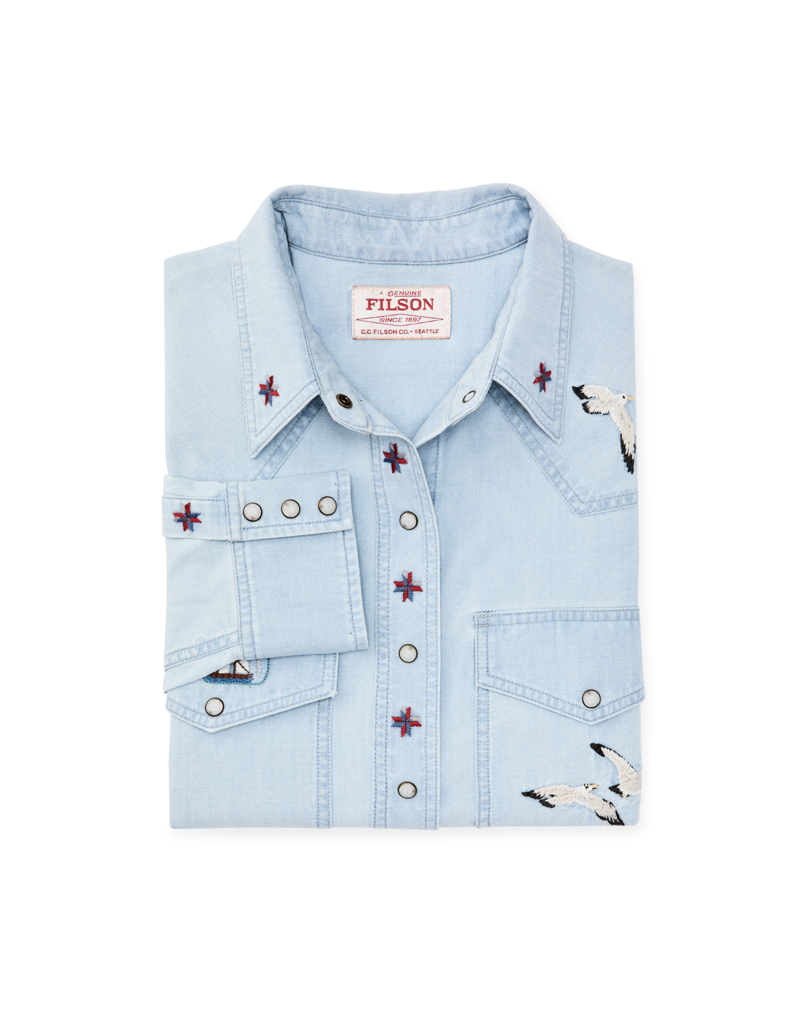 Women's Embroidered Western Shirt - Light Indigo - Image 11