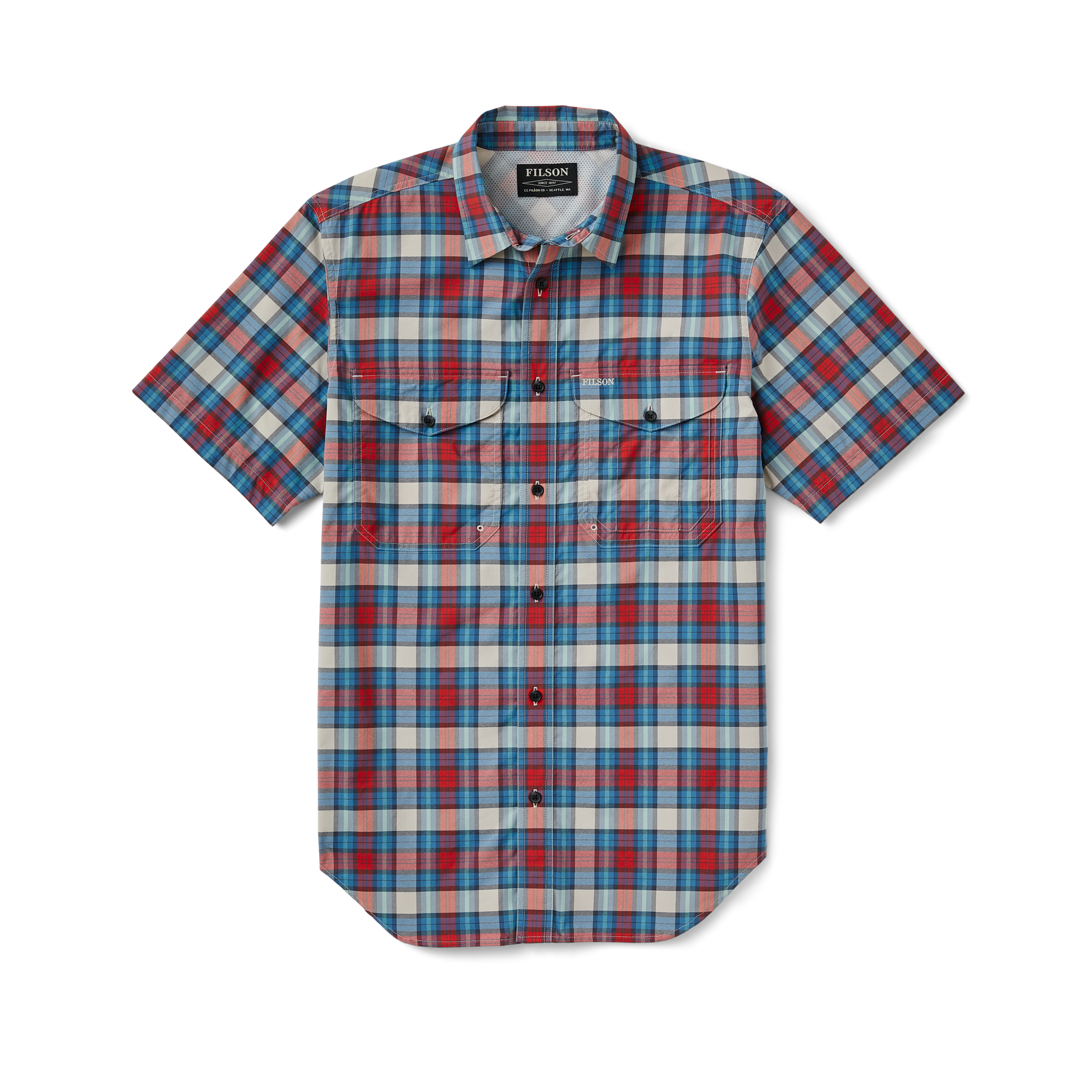 Twin Lakes Short Sleeve Sport Shirt - Blue Cream / Red Black