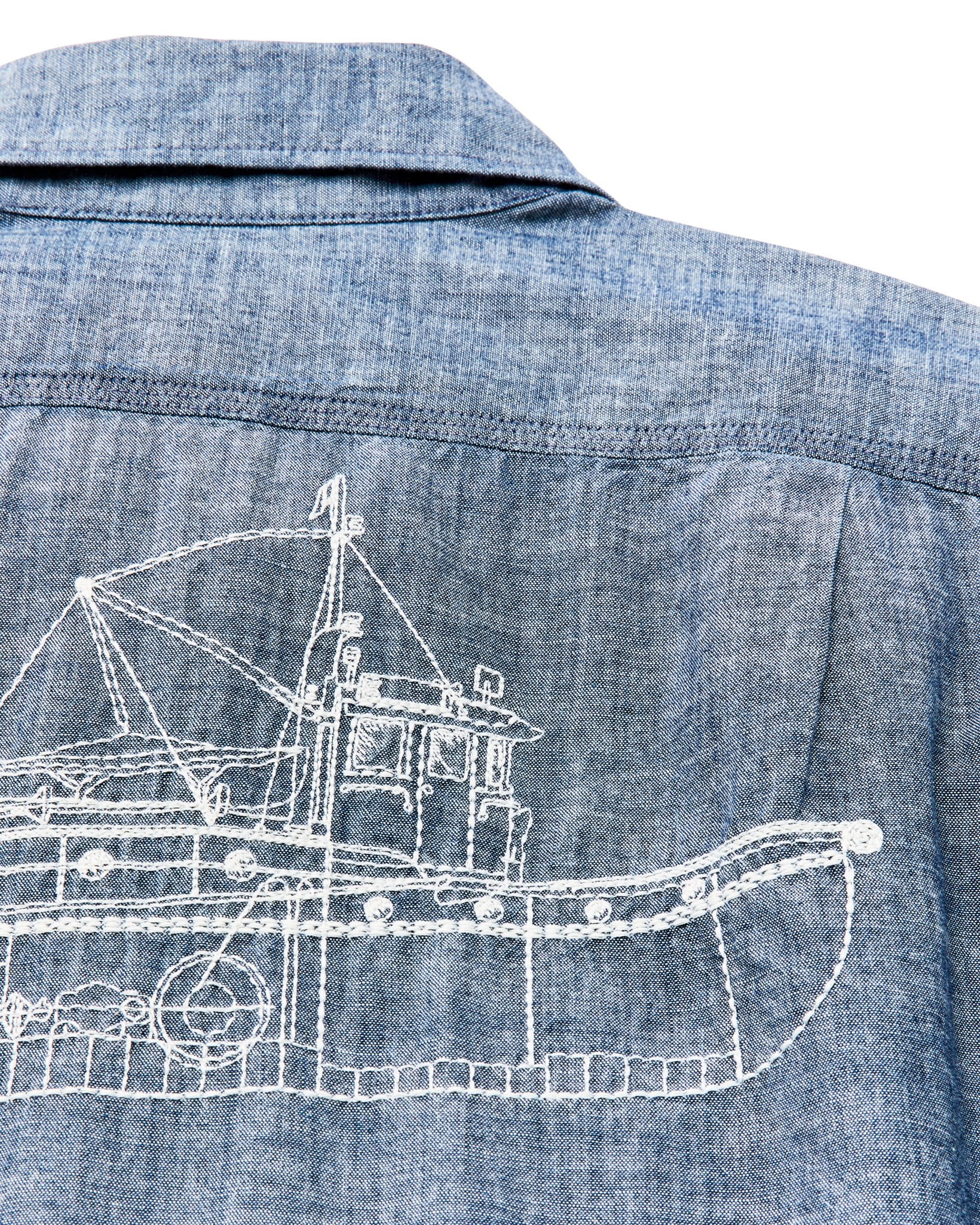 Short-sleeve Embroidered Chambray Shirt - Rinsed Indigo - Image 9