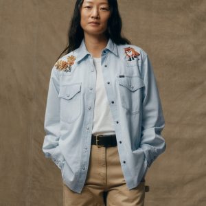 Women's Embroidered Western Shirt - Light Indigo Chambray / Fields