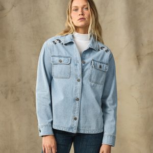 Women's Embroidered Denim Shirt - Pale Indigo