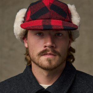 Double Mackinaw Wool Cap - Red Black Plaid/birch