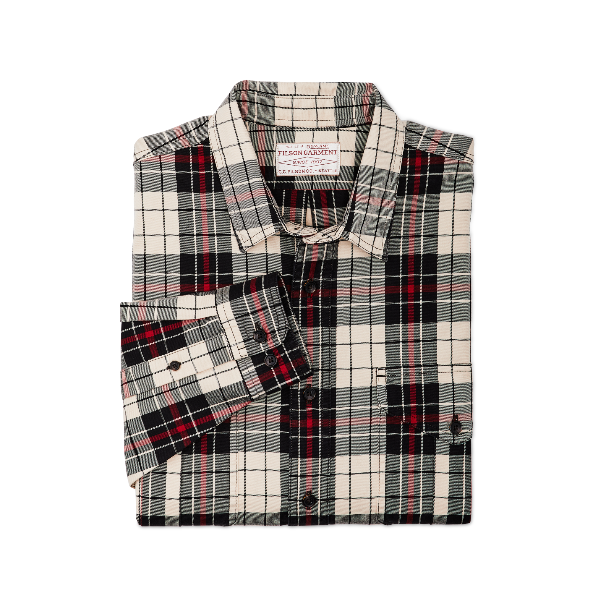Lightweight Alaskan Guide Shirt - Off White Black Red - Image 3