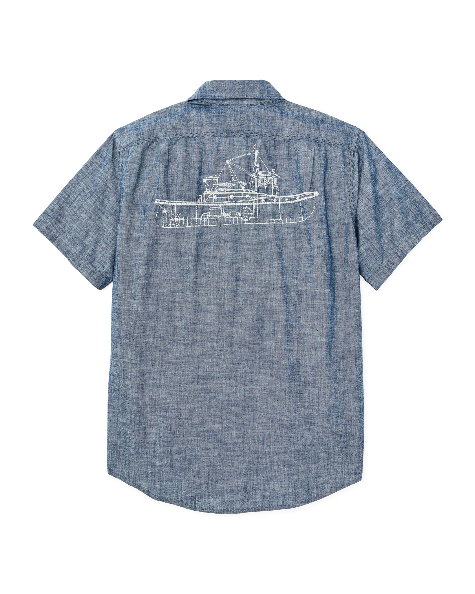 Short-sleeve Embroidered Chambray Shirt - Rinsed Indigo - Image 7