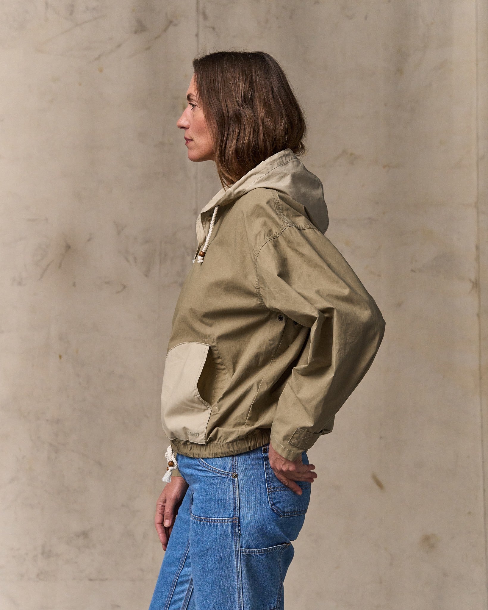 Women's Dry Wax Hooded Popover - Khaki / Quail Tan - Image 3
