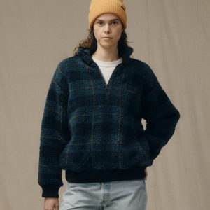 Women's Pile Fleece Popover - Blue / Black Plaid