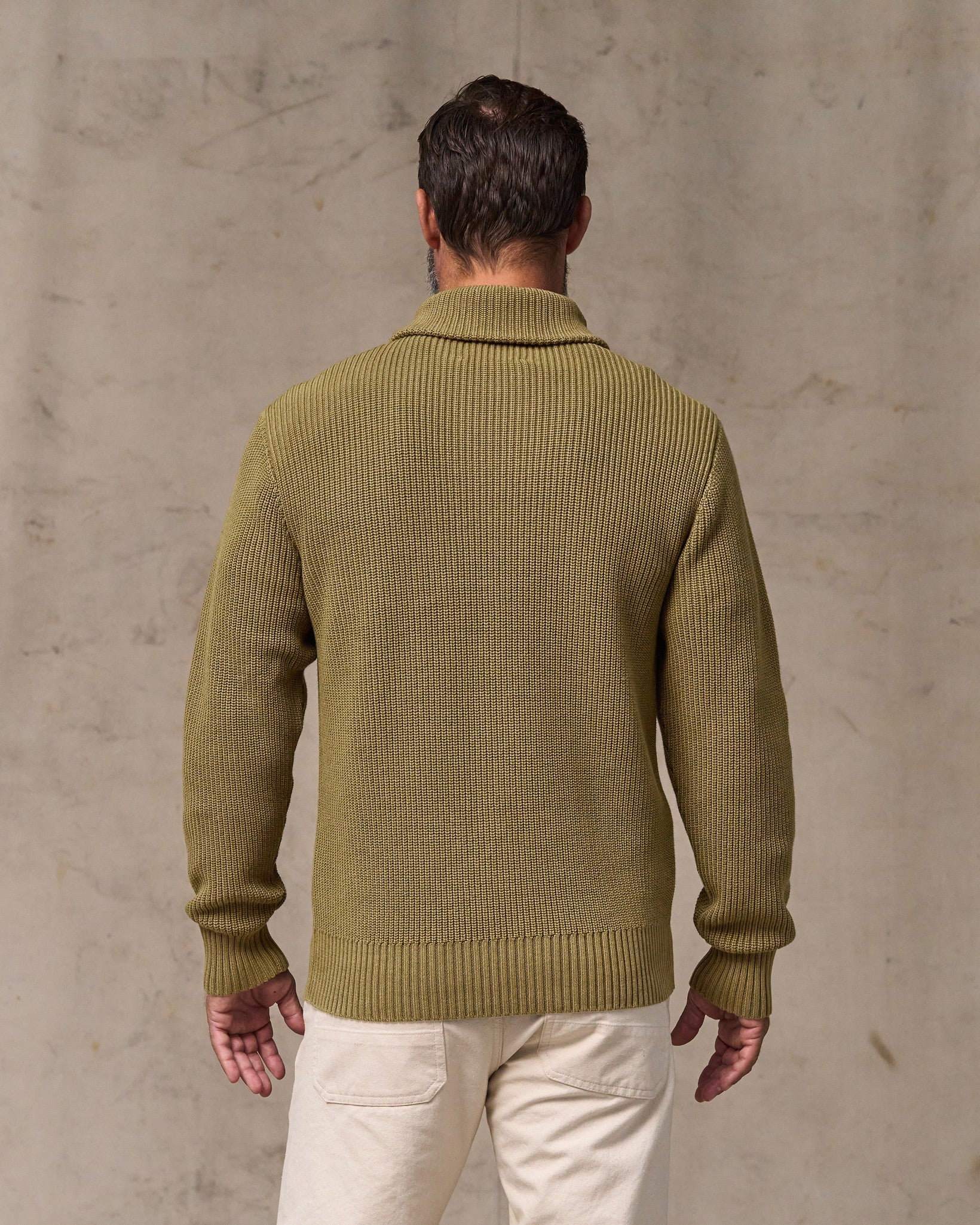 Vintage Cotton Shawl Neck Sweater - Cork - Image 2