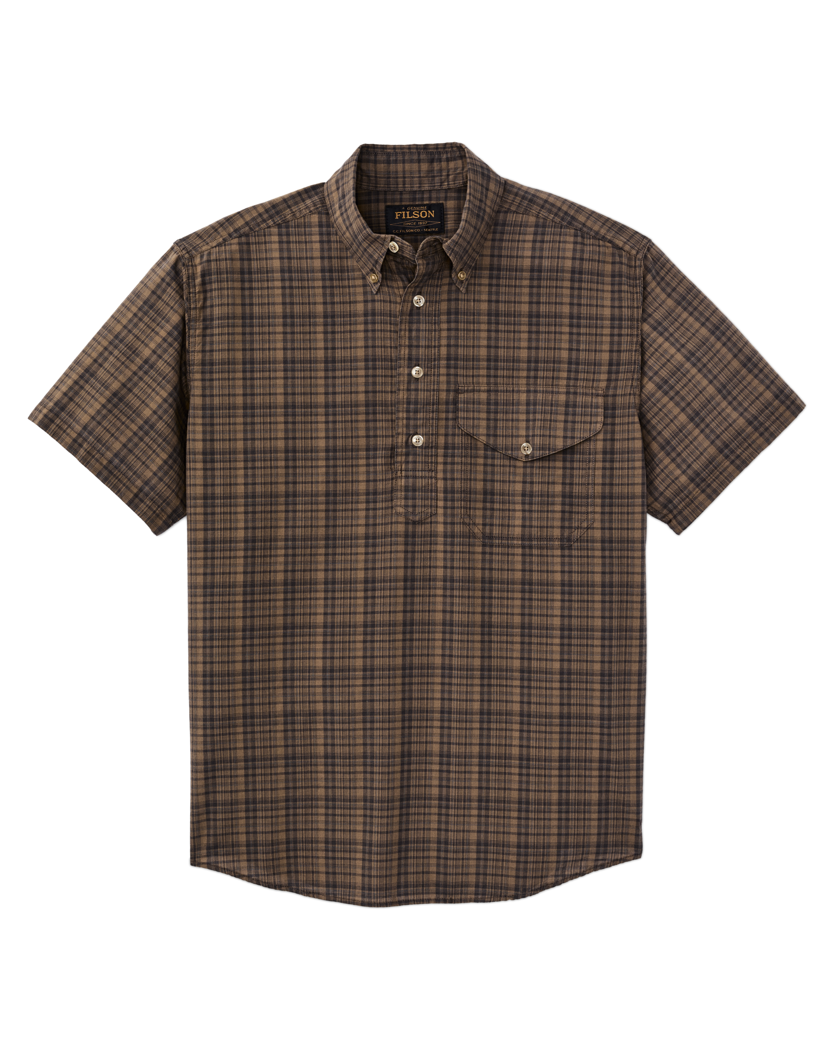 Short Sleeve Madras Popover Shirt - Brown / Olive Plaid - Image 5