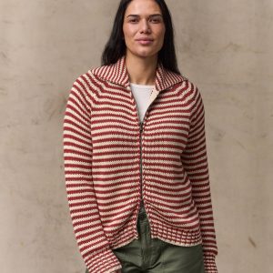 Women's Cotton Full-zip Cardigan - Brick / Sand Stripe