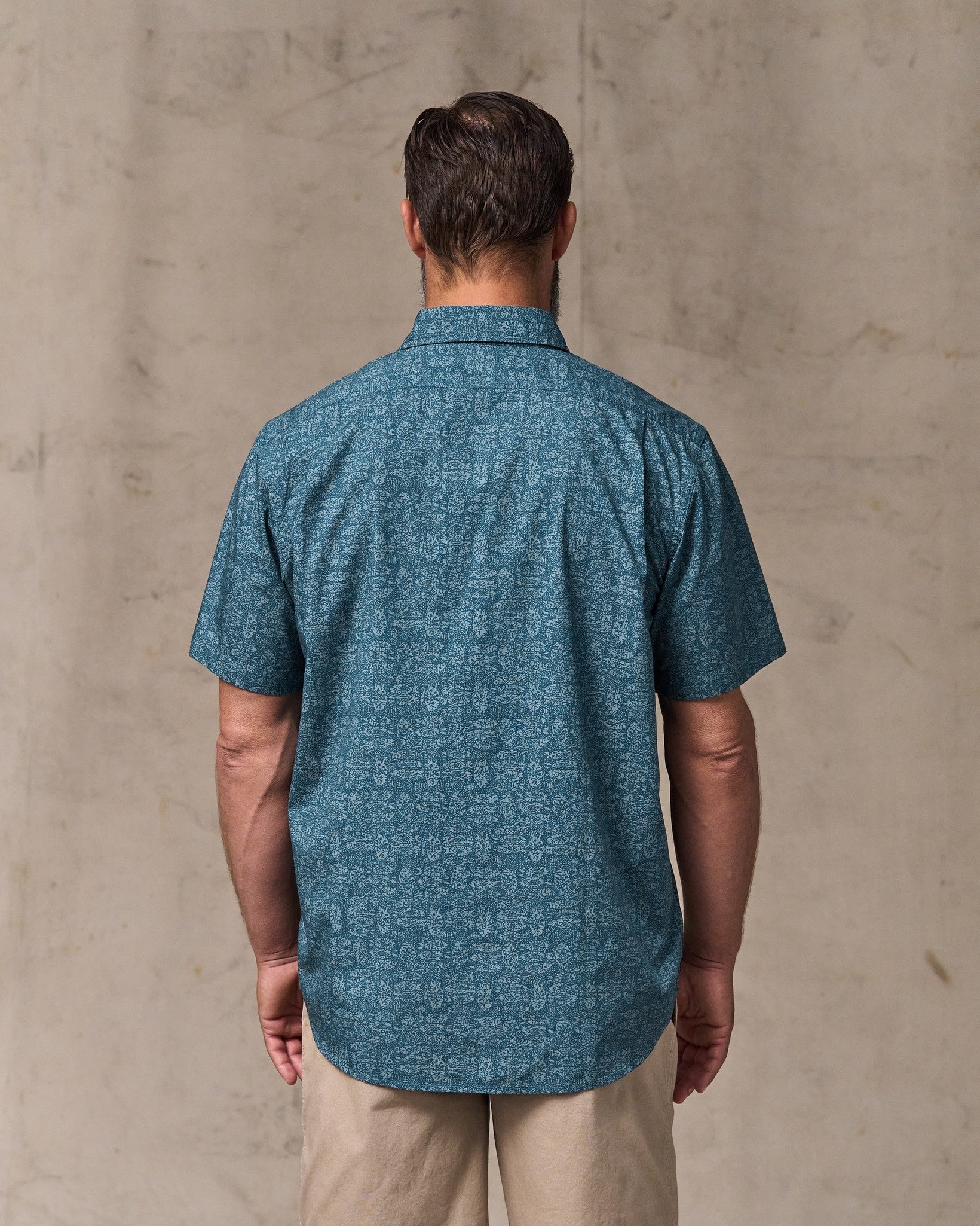 Washed Short Sleeve Feather Cloth Shirt - Blue Print - Image 2