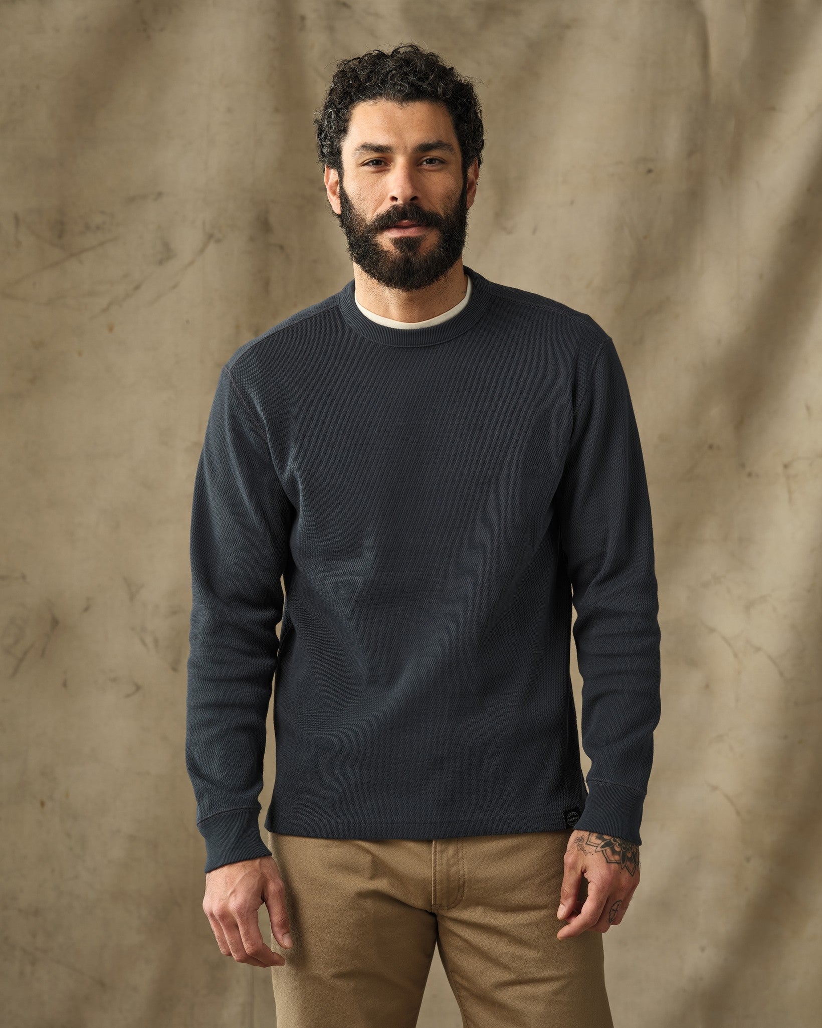 Waffle Knit Thermal Crewneck - Blue Mussel