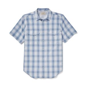 Twin Lakes Short Sleeve Sport Shirt - Sky / Ivory / Navy Plaid