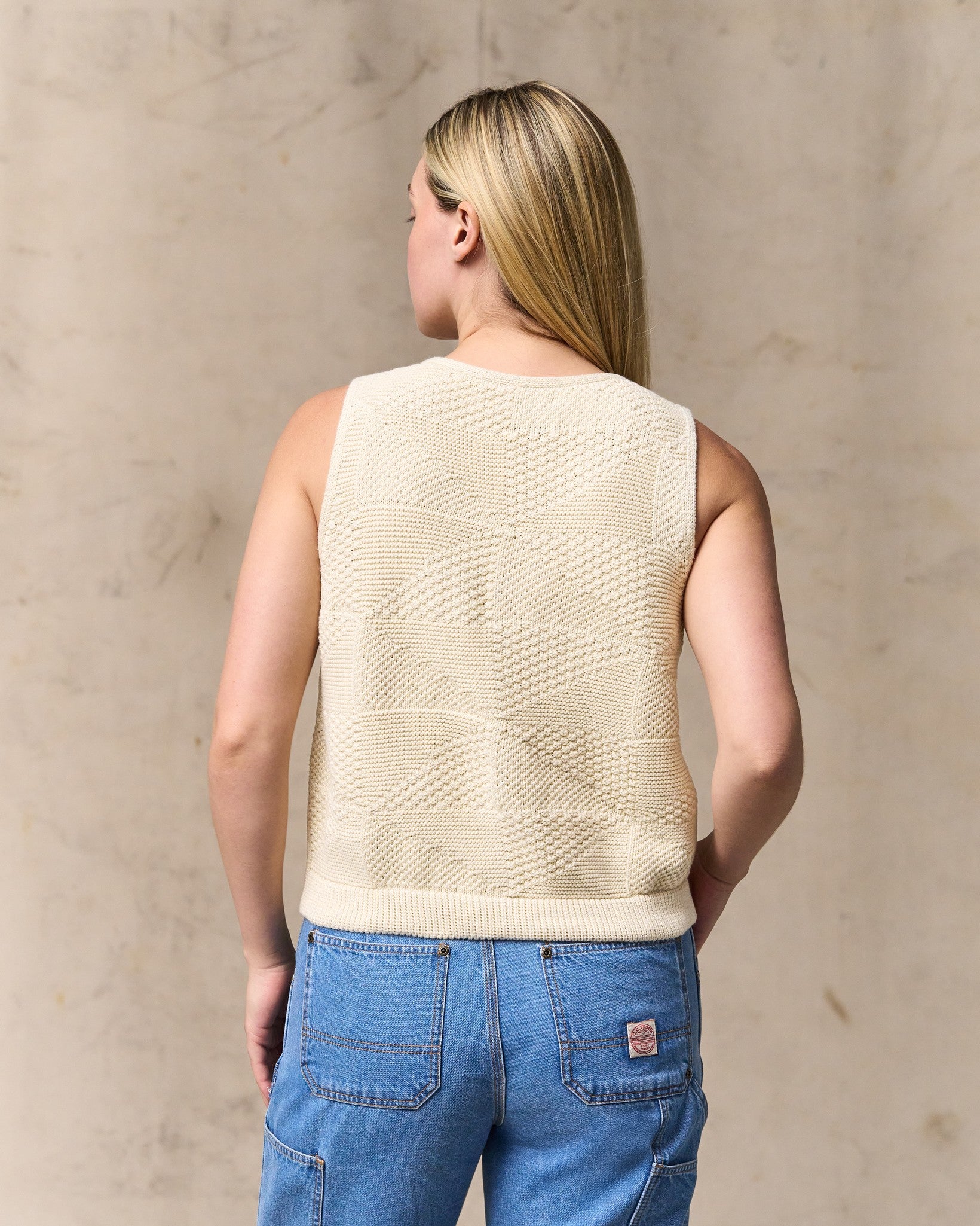 Women's Cotton Sweater Vest - Ivory - Image 3