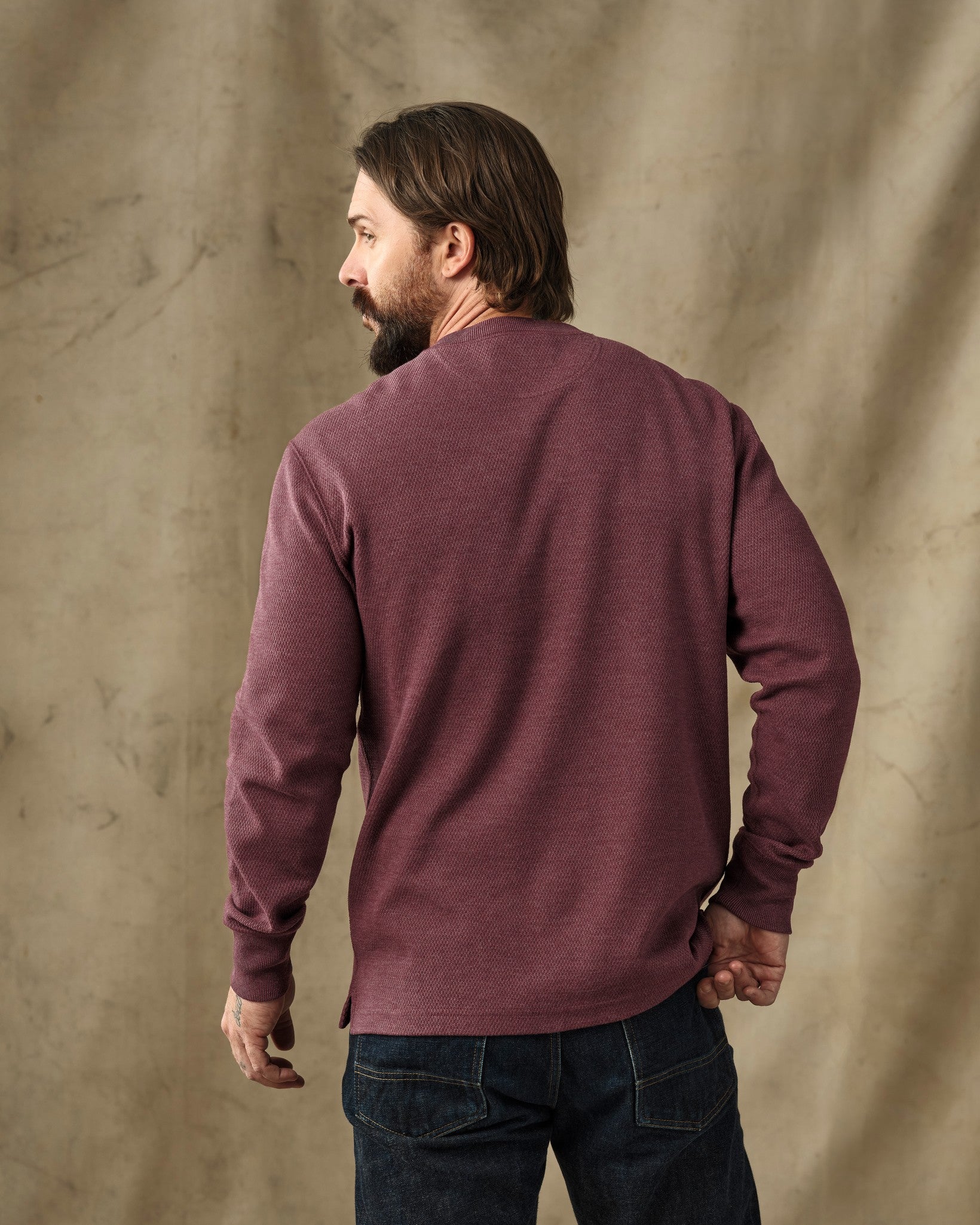 Waffle Knit Henley - Dark Port Heather - Image 2