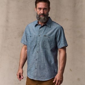 Short-sleeve Embroidered Chambray Shirt - Rinsed Indigo