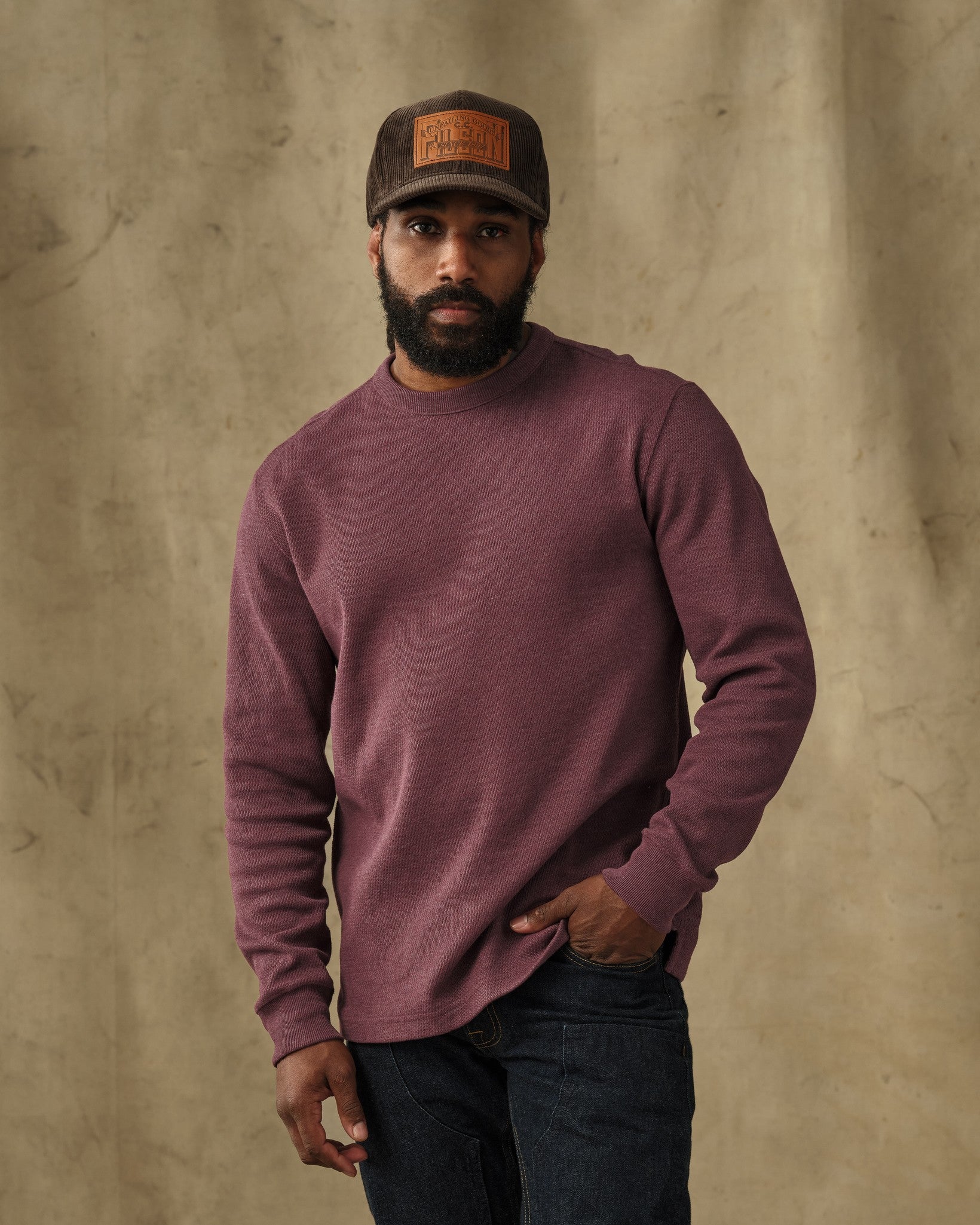 Waffle Knit Thermal Crewneck - Dark Port Heather