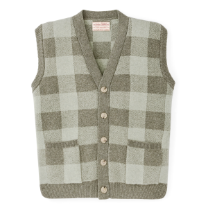 Women's Wool Cardigan Vest - Olive Check
