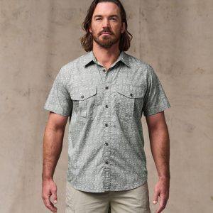 Washed Short Sleeve Feather Cloth Shirt - Khaki Print