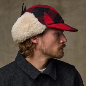 Alternative view of Double Mackinaw Wool Cap - Red Black Plaid/birch