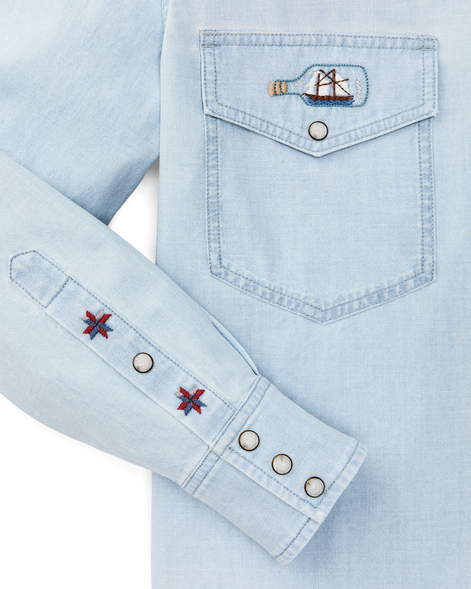 Women's Embroidered Western Shirt - Light Indigo - Image 9