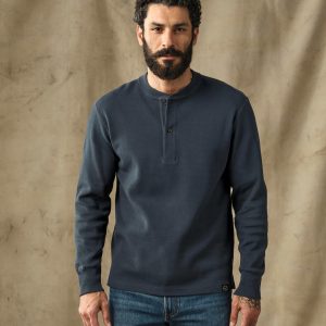 Waffle Knit Henley - Blue Mussel