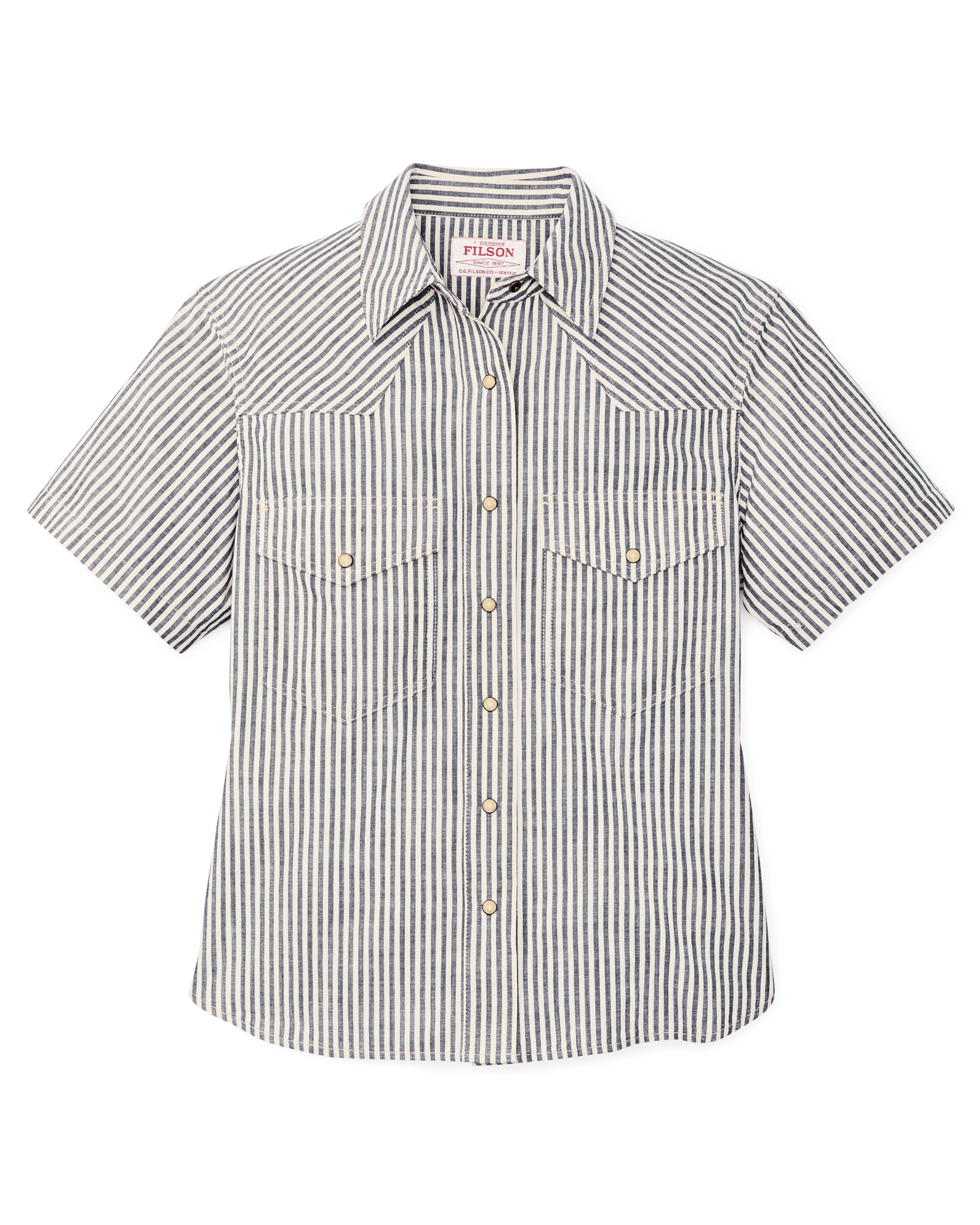 Women's Short Sleeve Chambray Western Shirt - Indigo / Natural - Image 5